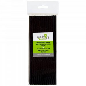 Ready2U Βιοδιασπόμενα Χάρτινα Καλαμάκια Μαύρα 25 Τεμάχια