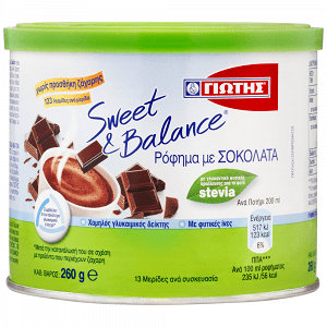 Sweet & Balance Ρόφημα Σοκολάτας Με Stevia 260gr