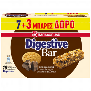 Παπαδοπούλου Digestive Bar Σοκολάτα Με Κομμάτια Σοκολάτας Γάλακτος (7+3) 280gr