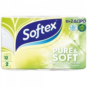 Softex Pure & Soft Χαρτί Υγείας 10 +2 Ρολά Δώρο 0,744kg