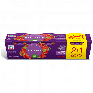 Vitaline Επιδόρπιο Γιαουρτιού 0% Λιπαρά Φράουλα 180gr 2+1 Δώρο