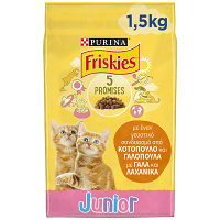 Friskies Ξηρά Τροφή Για Γάτες Junior Κοτόπουλο,Γάλα & Λαχανικά 1,5kg