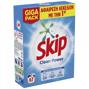 Skip Clean Power Απορρυπαντικό Πλυντηρίου Ρούχων Σκόνη 67μεζ 4,355Kg