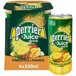 Perrier & Juice Ανθρακούχο Φυσικό Μεταλλικό Νερό με χυμούς Ανανά-Μάνγκο 4x250ml