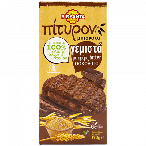 Βιολάντα Μπισκότα Πίτυρον Γεμιστά Κρέμα Bitter Σοκολάτα 170gr