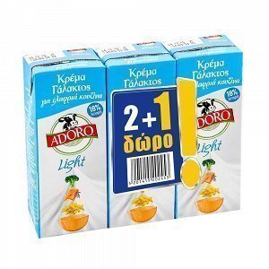 Adoro Κρέμα Γάλακτος Light 18% Λιπαρά 200ml (2+1 Δώρο)